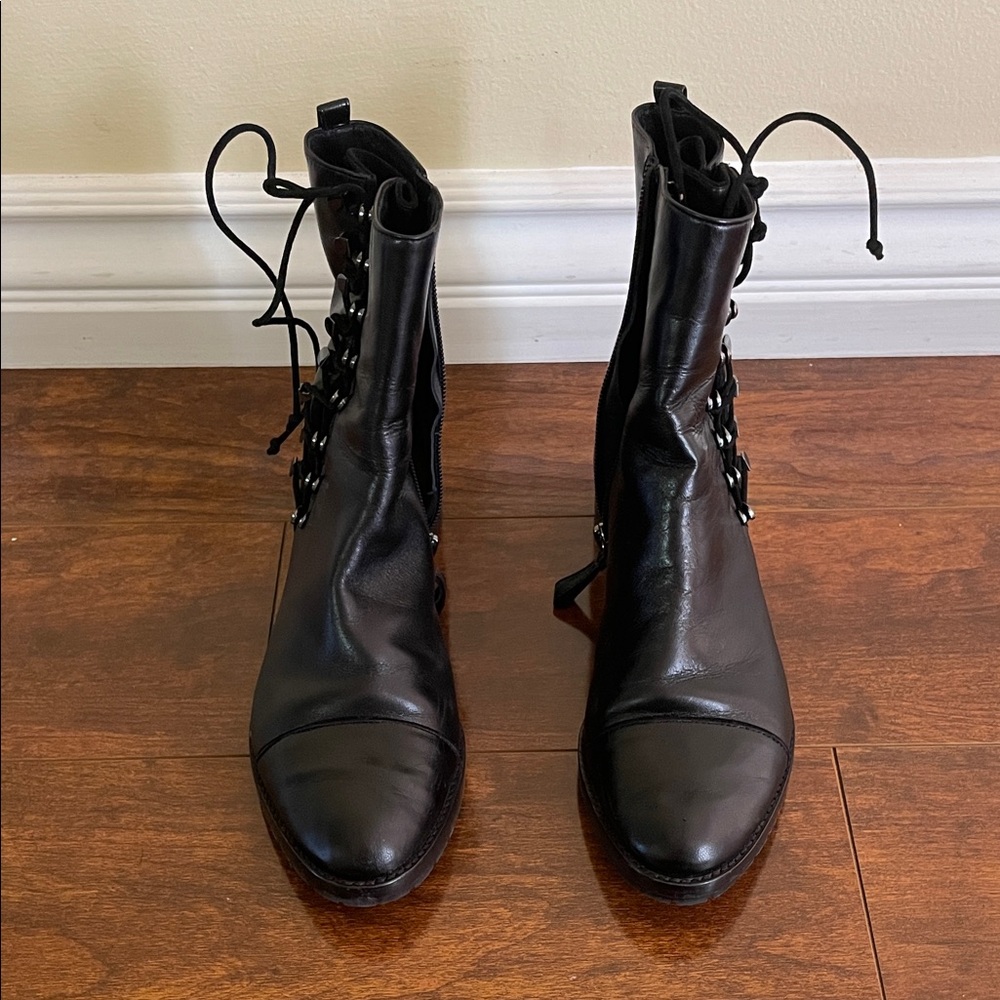 Alexandre Birman Black Lace-Up Leather Ankle Boots